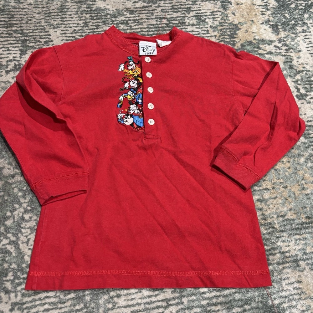 vintage 1990s Disney Store embroidered Henley long-sleeve shirt Small Red - Picture 1 of 8